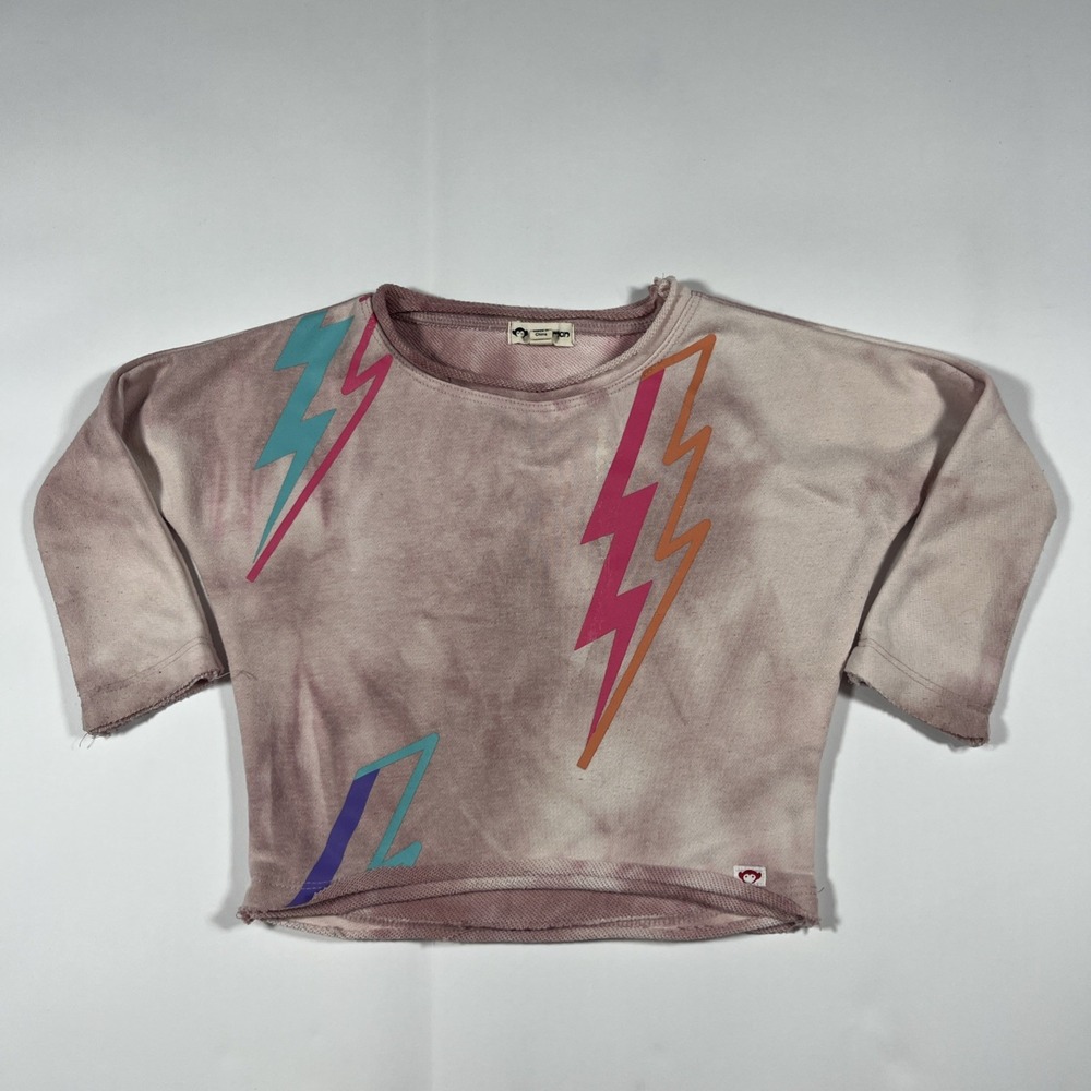 Appaman Girls Lightning Bolt Slouchy Sweatshirt Pink Acid Wash 2T